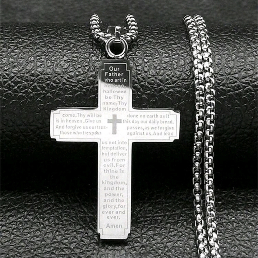SilverTitanium‎ Steel Cross Patchwork Design Long Necklace Unisex Sweater Chain